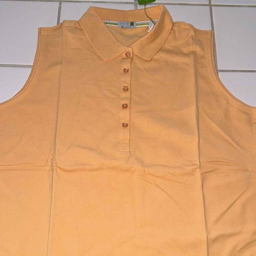 🏌️♀️🎾 NWT Izod collared sleeveless golf shirt orange SPF 40 size M - Picture 3 of 7